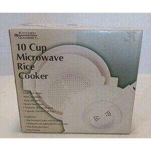 Gourmet Kitchen 10 Cup Microwave Rice, Vegetable, Meat Cooker Steamer White NIB